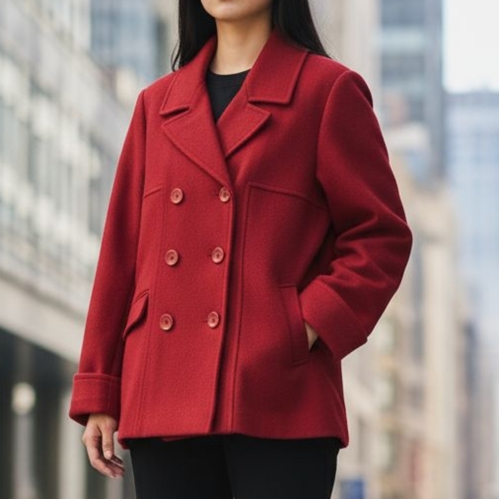 Mackintosh Red Wool Pea Coat Jacket Women's Size 14 Large Winter Lined Vintage
